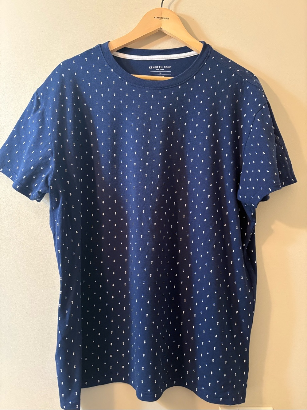 Kenneth Cole Mens Navy Short-Sleeve Shirt with White Micro Print Size XL